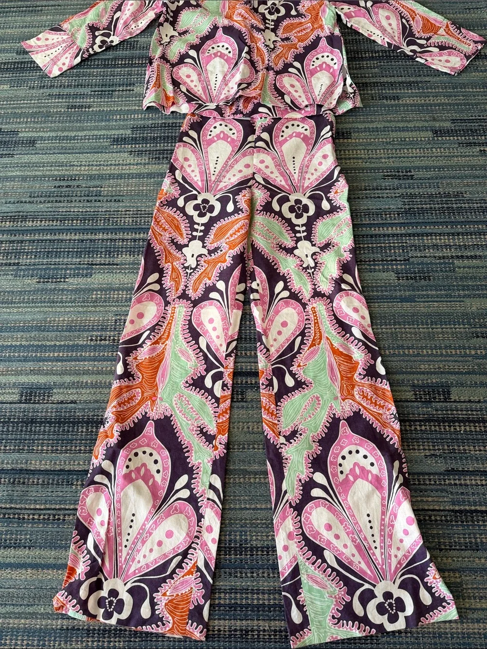 Zara Linen Multicolored Two-Piece Set size XS comes with scrunchie